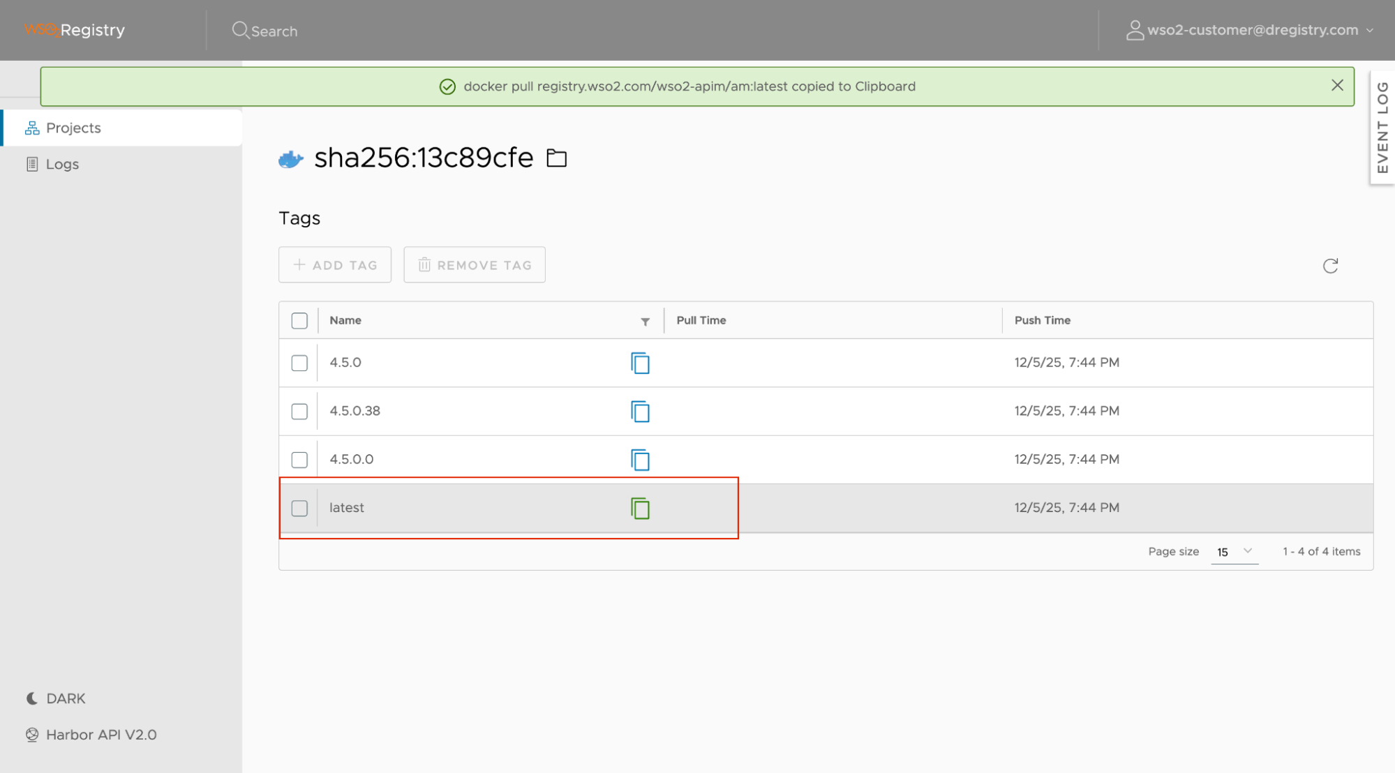 Pull command with SHA